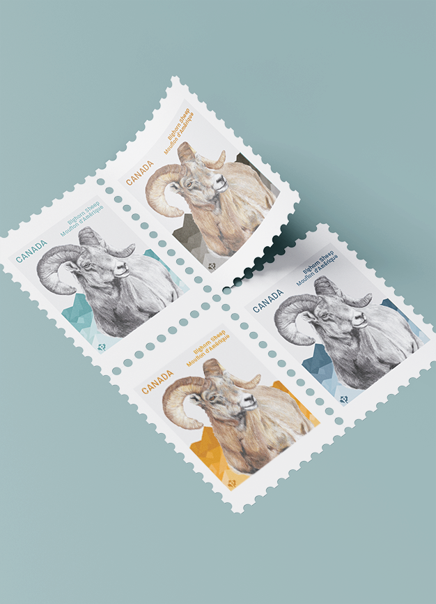 A stamp series with a horned sheep illustration.